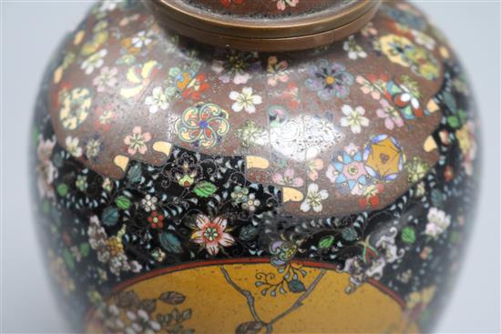 A Japanese silver wine cloisonne enamel vase, Meiji period, manner of Honda Yosaburo
